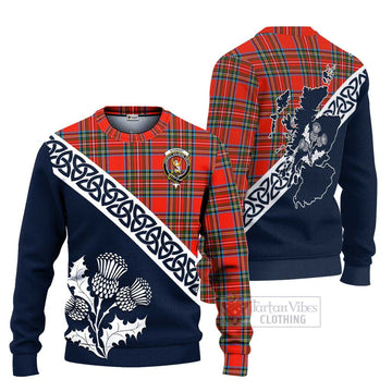 Stewart (Stuart) Tartan Ugly Sweater Featuring Thistle and Scotland Map