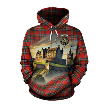 Tartan Vibes Clothing Stewart (Stuart) Tartan Family Crest Cotton Hoodie with Scottish Ancient Castle Style