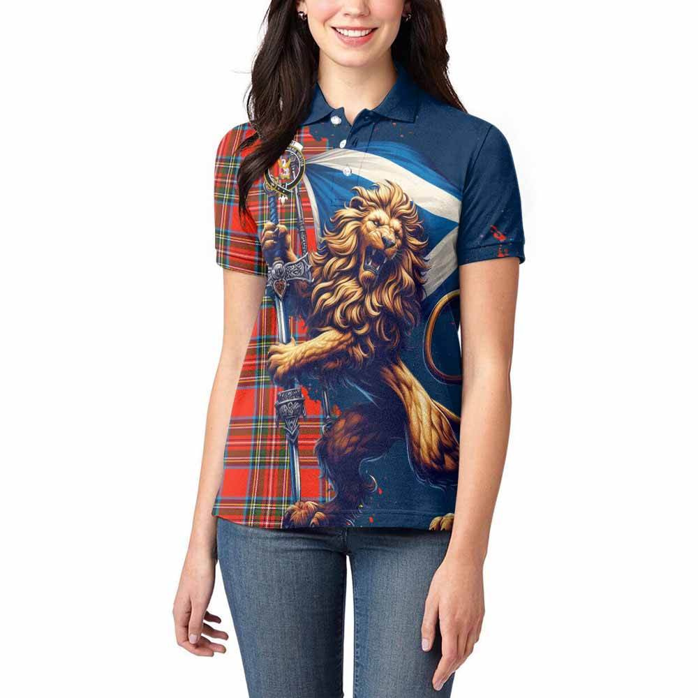 Tartan Vibes Clothing Stewart (Stuart) Tartan Family Crest Women's Polo Shirt with Scottish Majestic Lion