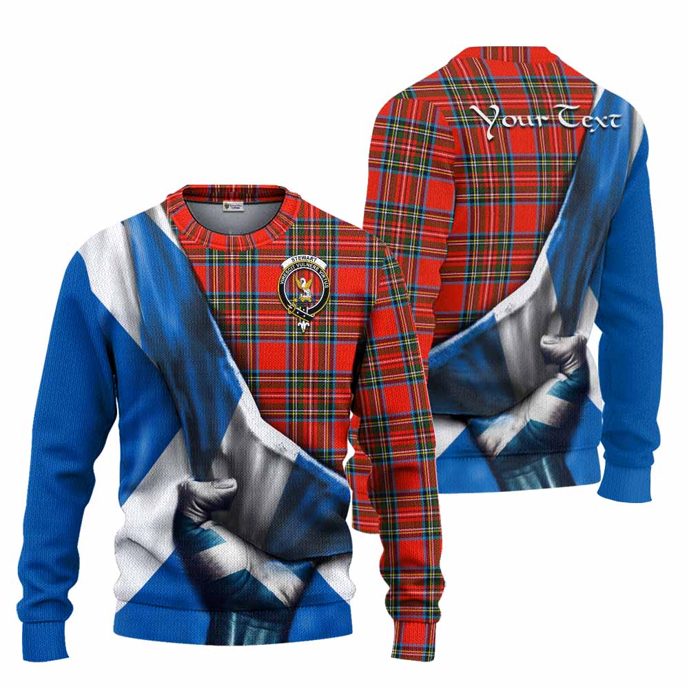 Tartan Vibes Clothing Stewart (Stuart) Tartan Knitted Sweater with Family Crest Scotland Patriotic Style