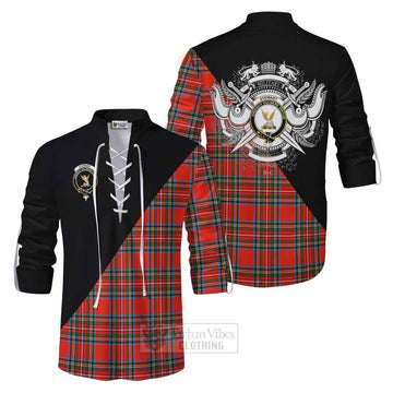 Tartan Vibes Clothing Stewart (Stuart) Tartan Ghillie Kilt Shirt with Family Crest and Military Logo Style