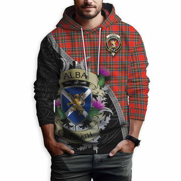 Tartan Vibes Clothing Stewart (Stuart) Tartan Family Crest Hoodie Lion Rampant Royal Thistle Shield Celtic Inspired