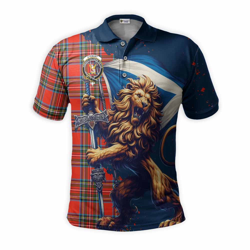 Tartan Vibes Clothing Stewart (Stuart) Tartan Family Crest Men's Polo Shirt with Scottish Majestic Lion
