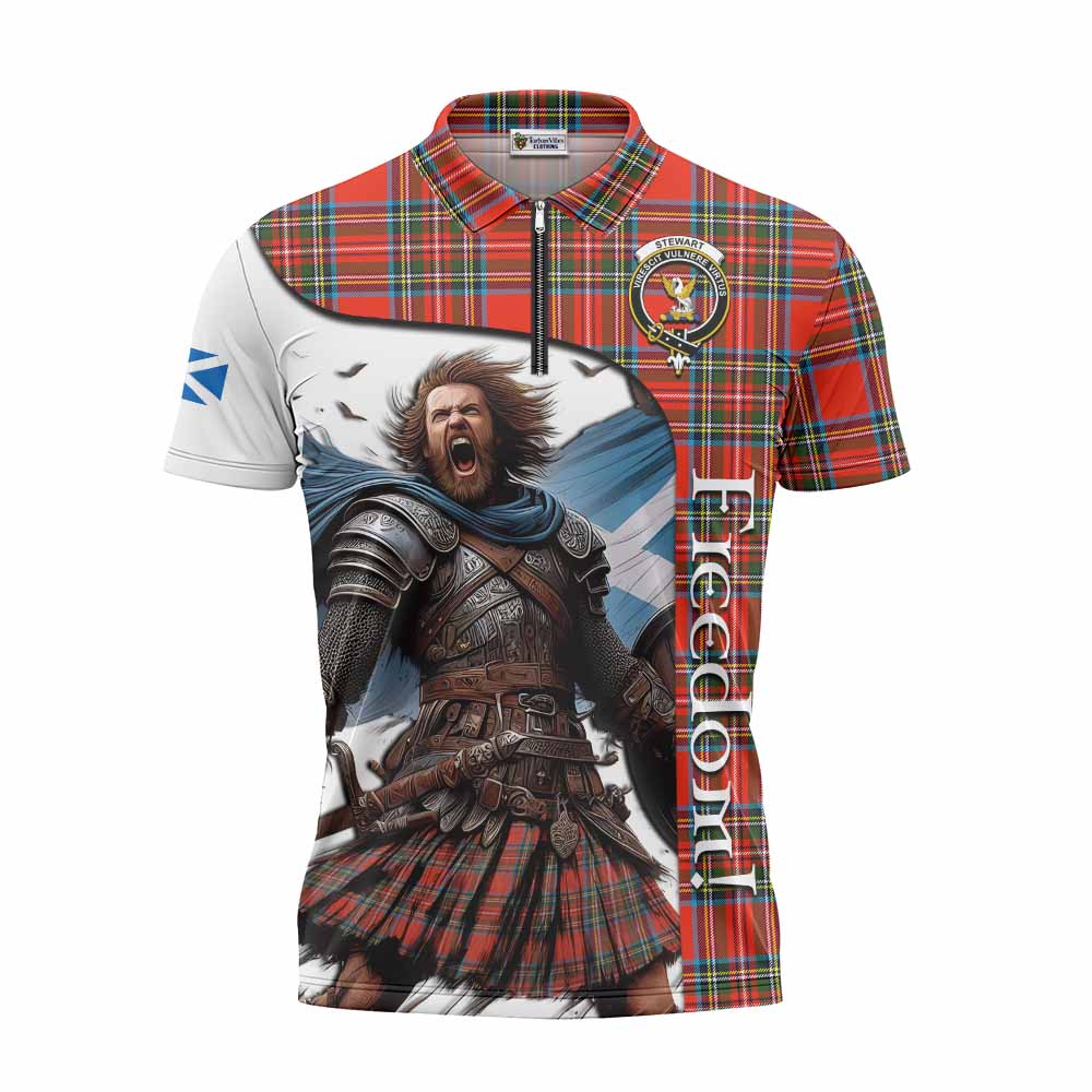 Tartan Vibes Clothing Stewart (Stuart) Crest Tartan Zipper Polo Shirt Inspired by the Freedom of Scottish Warrior
