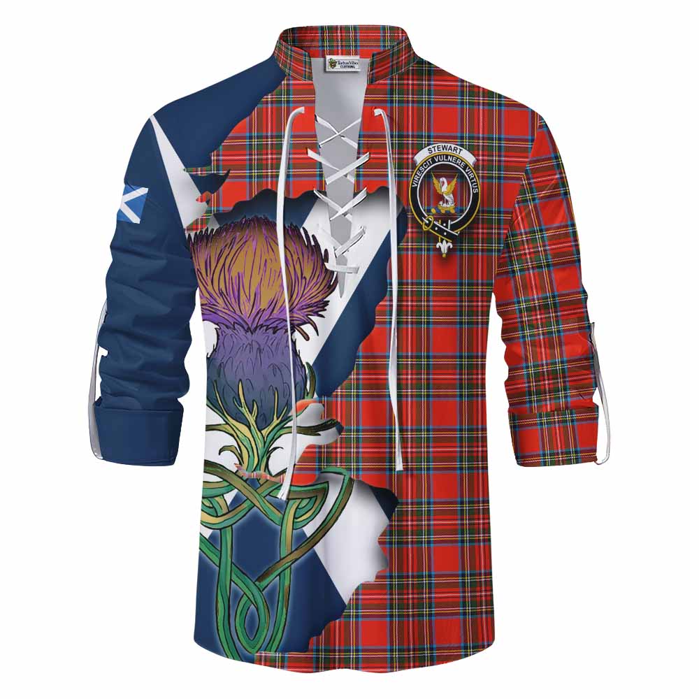 Tartan Vibes Clothing Stewart (Stuart) Tartan Family Crest Ghillie Kilt Shirt Scottish Thistle Celtic Inspired