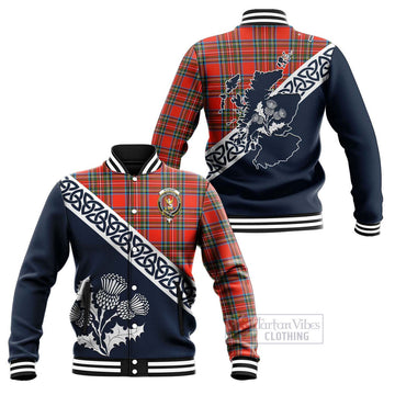 Tartan Vibes Clothing Stewart (Stuart) Tartan Baseball Jacket Featuring Thistle and Scotland Map
