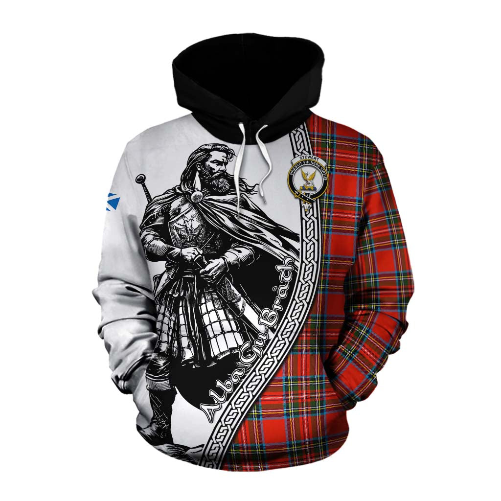 Tartan Vibes Clothing Stewart (Stuart) Tartan Clan Crest Cotton Hoodie with Highlander Warrior Celtic Style