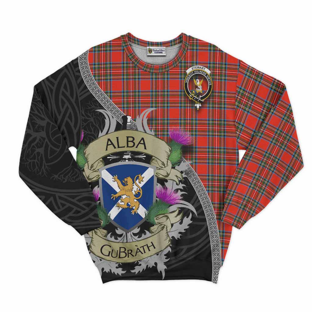 Tartan Vibes Clothing Stewart (Stuart) Tartan Family Crest Sweatshirt Lion Rampant Royal Thistle Shield Celtic Inspired