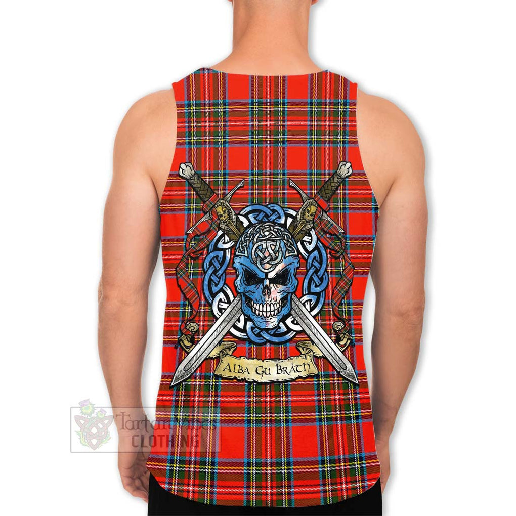 Tartan Vibes Clothing Stewart (Stuart) Tartan Men's Tank Top with Family Crest Celtic Skull Style