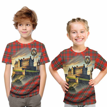 Stewart (Stuart) Tartan Family Crest Kid T-Shirt with Scottish Ancient Castle Style