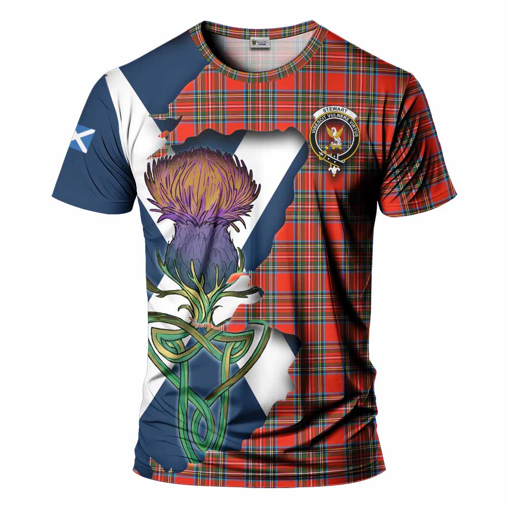 Tartan Vibes Clothing Stewart (Stuart) Tartan Family Crest T-Shirt Scottish Thistle Celtic Inspired