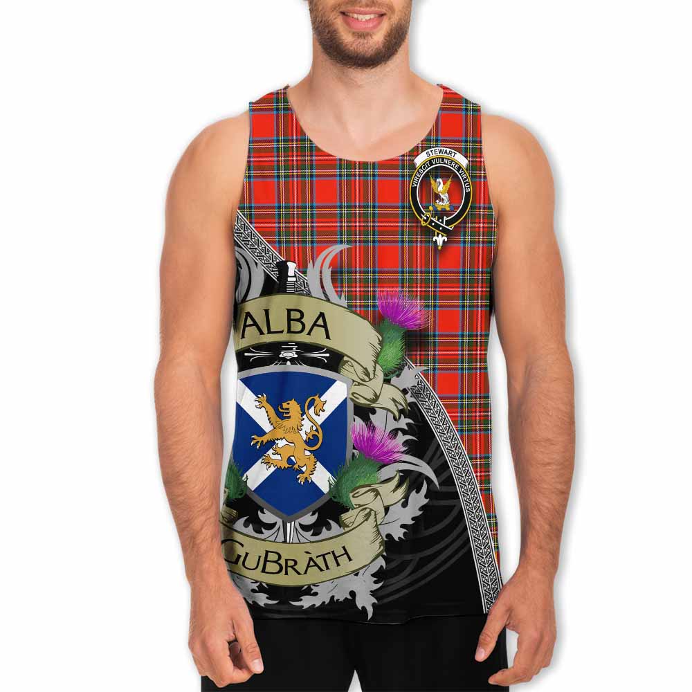 Tartan Vibes Clothing Stewart (Stuart) Tartan Family Crest Men's Tank Top Lion Rampant Royal Thistle Shield Celtic Inspired