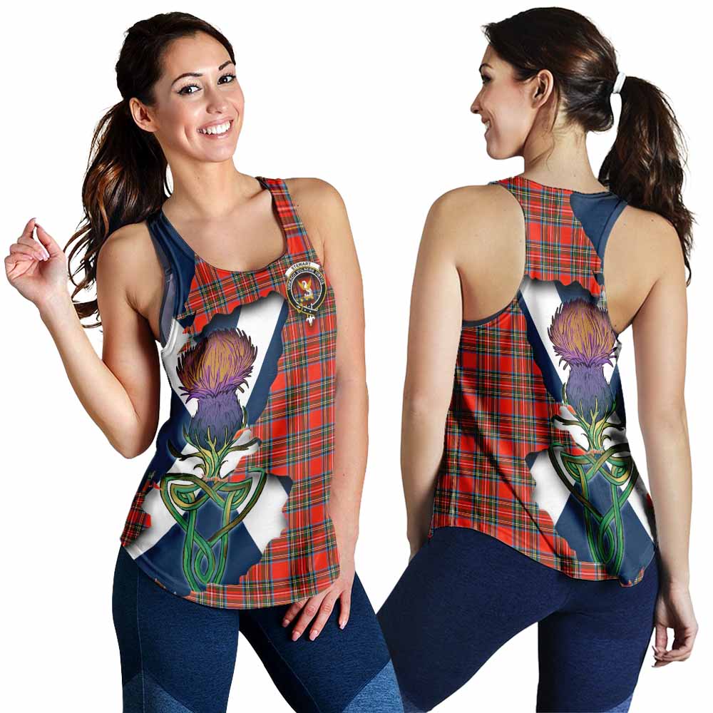 Tartan Vibes Clothing Stewart (Stuart) Tartan Family Crest Women's Racerback Tanks Scottish Thistle Celtic Inspired