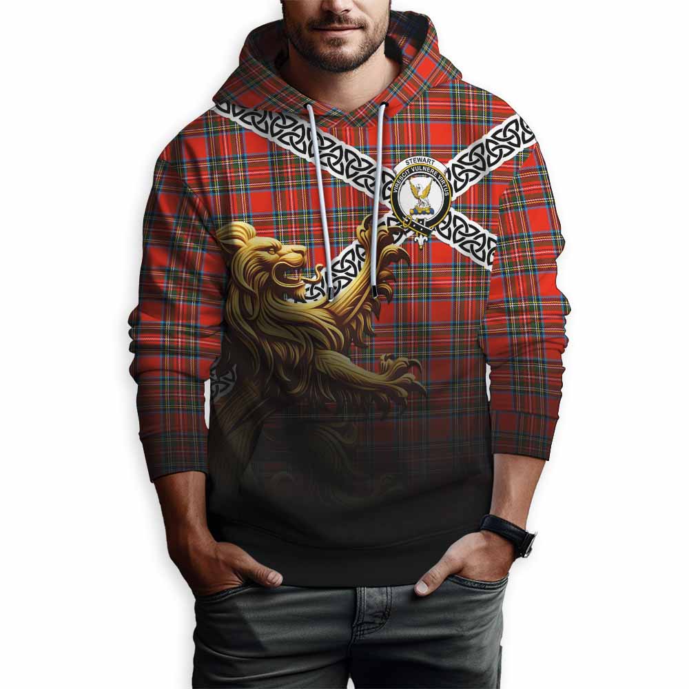 Tartan Vibes Clothing Stewart (Stuart) Crest Tartan Hoodie with Golden Lion Emblem Celtic Style