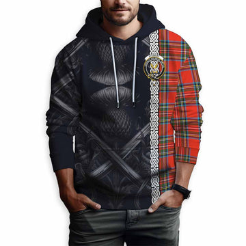 Tartan Vibes Clothing Stewart (Stuart) Tartan Hoodie with Family Crest Cross Sword Thistle Celtic Vibes