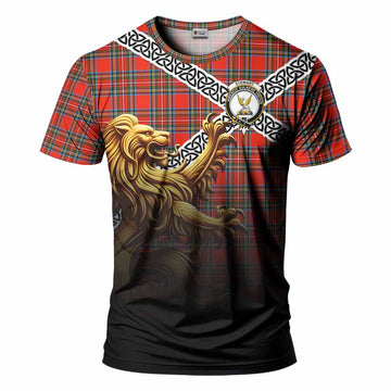 Tartan Vibes Clothing Stewart (Stuart) Crest Tartan T-Shirt with Golden Lion Emblem Celtic Style