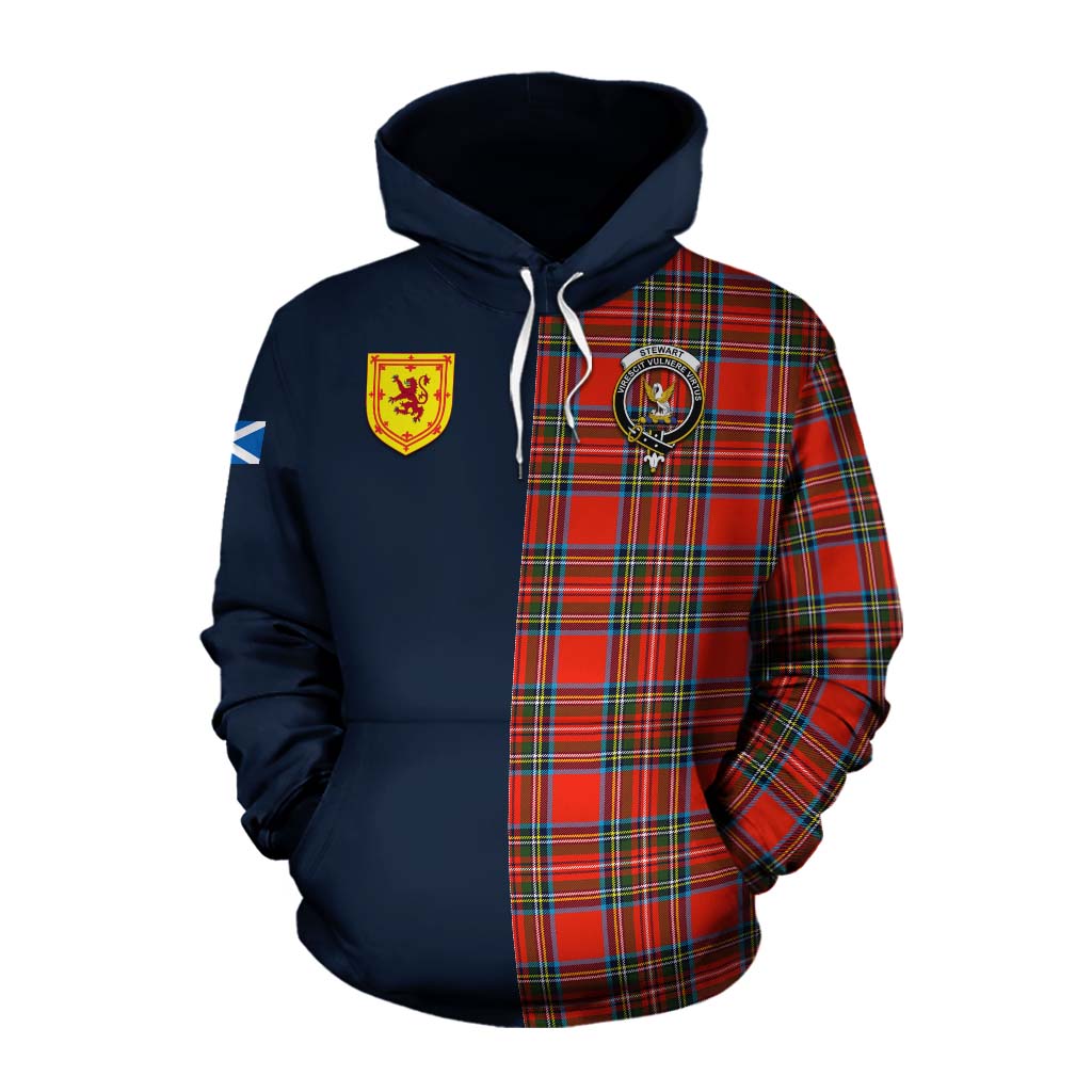 Tartan Vibes Clothing Stewart (Stuart) Tartan Cotton Hoodie Alba with Scottish Lion Royal Arm Half Style
