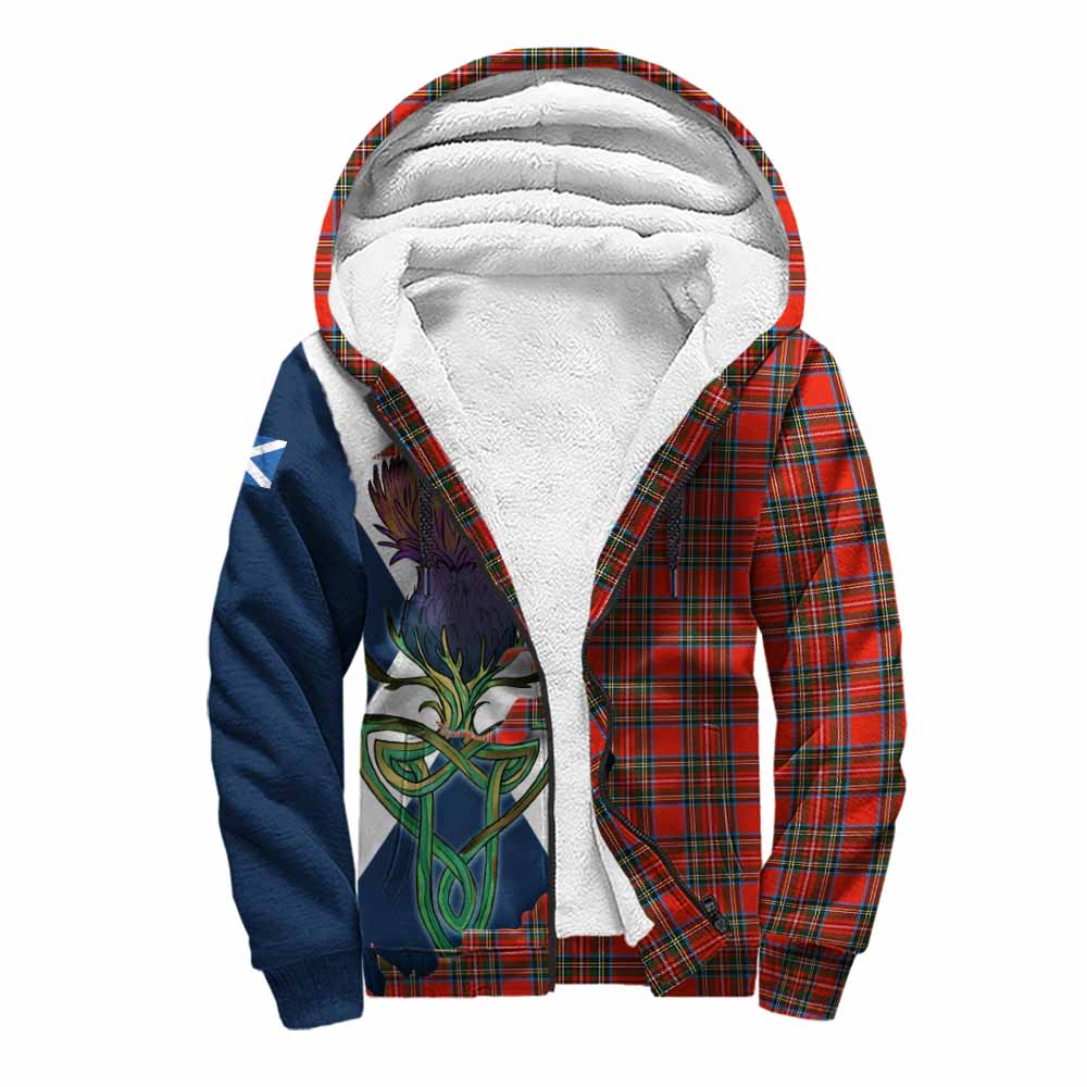 Tartan Vibes Clothing Stewart (Stuart) Tartan Family Crest Sherpa Hoodie Scottish Thistle Celtic Inspired