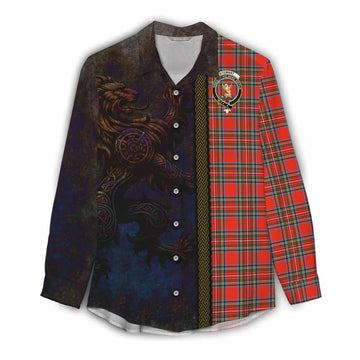 Stewart (Stuart) Tartan Family Crest Women's Casual Shirt Alba Gu Brath Be Brave Lion Ancient Style