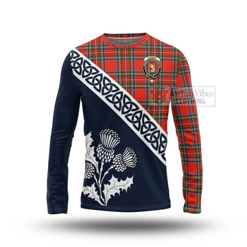 Tartan Vibes Clothing Stewart (Stuart) Tartan Long Sleeve T-Shirt Featuring Thistle and Scotland Map