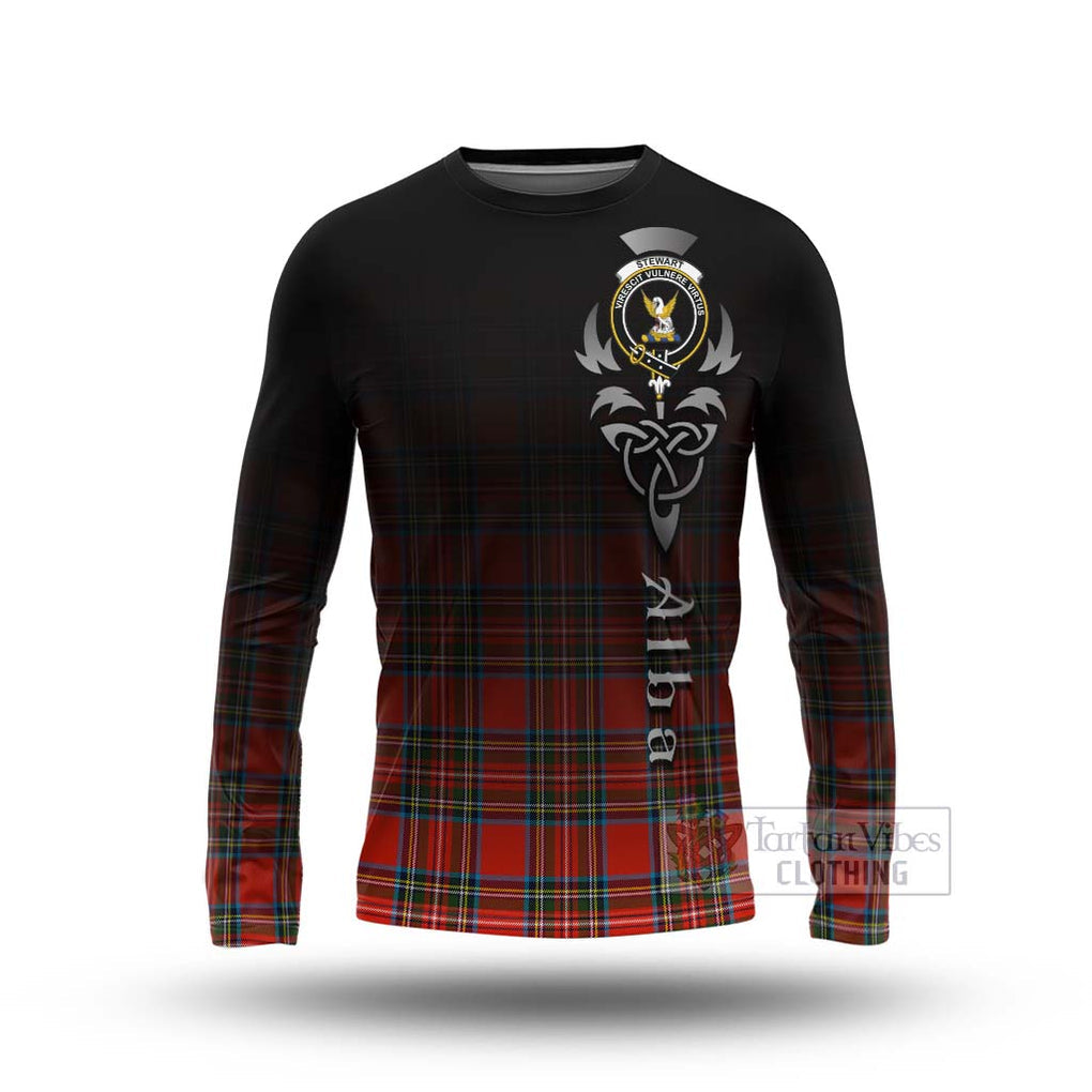 Tartan Vibes Clothing Stewart (Stuart) Tartan Long Sleeve T-Shirt Featuring Alba Gu Brath Family Crest Celtic Inspired
