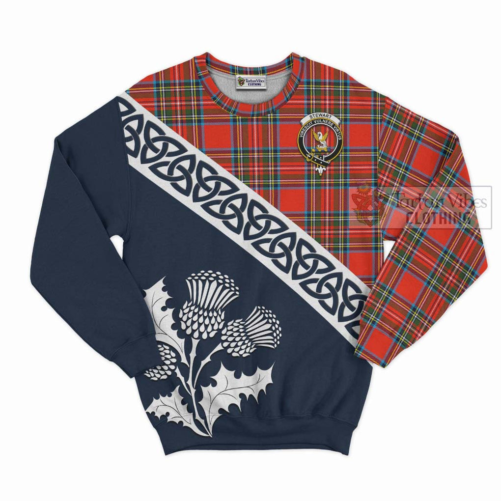Tartan Vibes Clothing Stewart (Stuart) Tartan Sweatshirt Featuring Thistle and Scotland Map