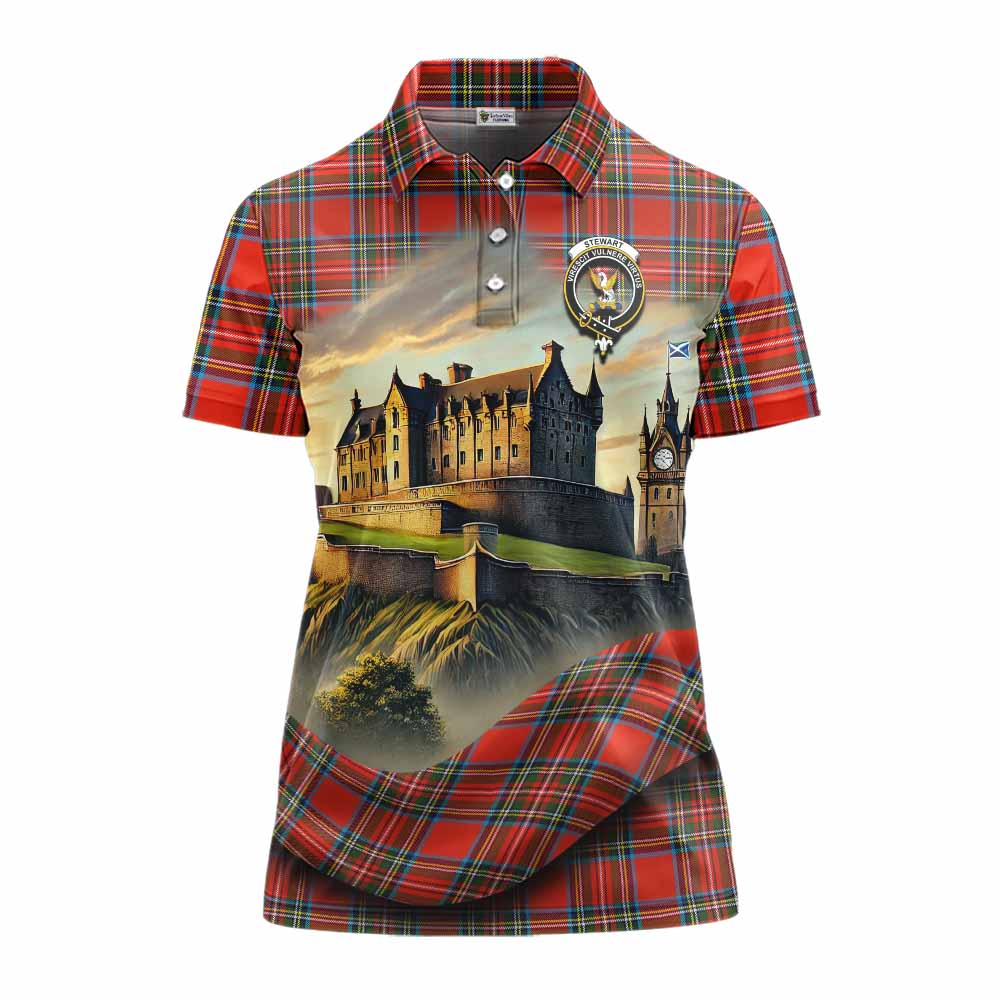 Tartan Vibes Clothing Stewart (Stuart) Tartan Family Crest Women's Polo Shirt with Scottish Ancient Castle Stype