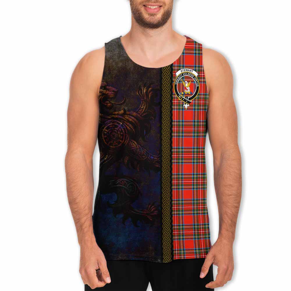 Tartan Vibes Clothing Stewart (Stuart) Tartan Family Crest Men's Tank Top Alba Gu Brath Be Brave Lion Ancient Style