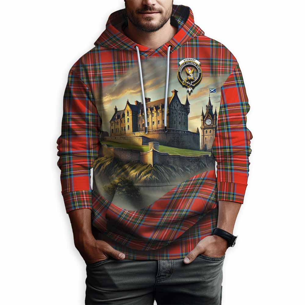 Tartan Vibes Clothing Stewart (Stuart) Tartan Family Crest Hoodie with Scottish Ancient Castle Style