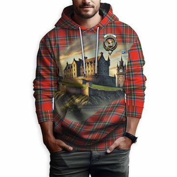 Tartan Vibes Clothing Stewart (Stuart) Tartan Family Crest Hoodie with Scottish Ancient Castle Style