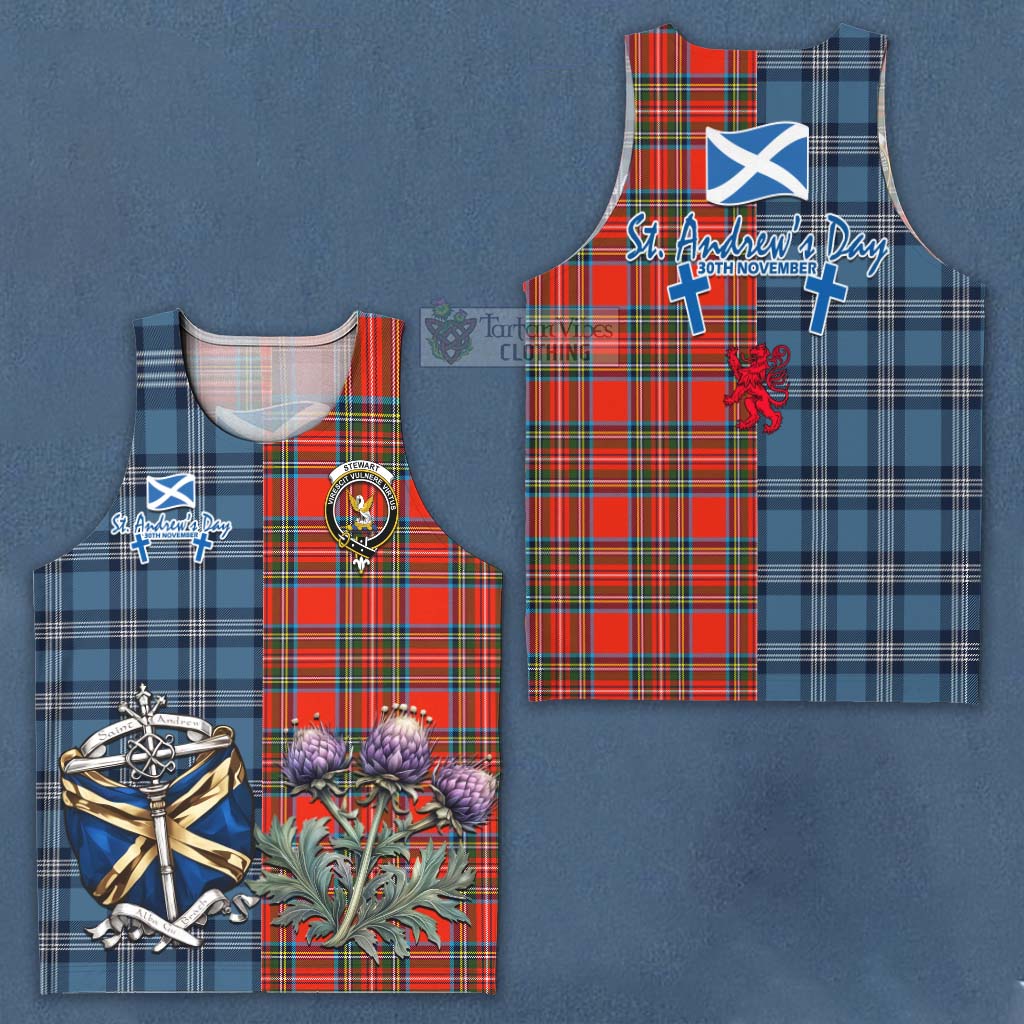 Tartan Vibes Clothing Stewart (Stuart) Tartan Men's Tank Top Happy St. Andrew's Day Half Tartan Style