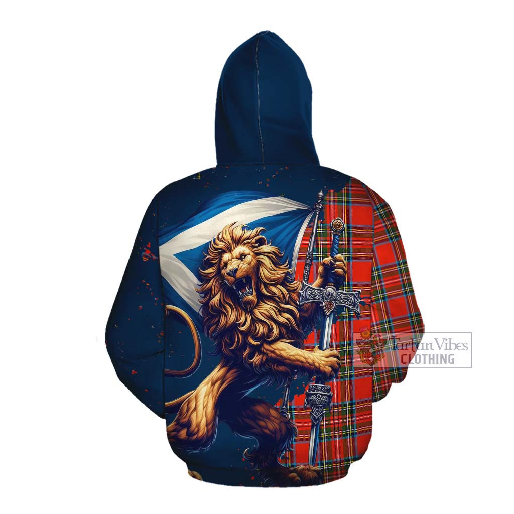 Tartan Vibes Clothing Stewart (Stuart) Tartan Family Crest Cotton Hoodie with Scottish Majestic Lion