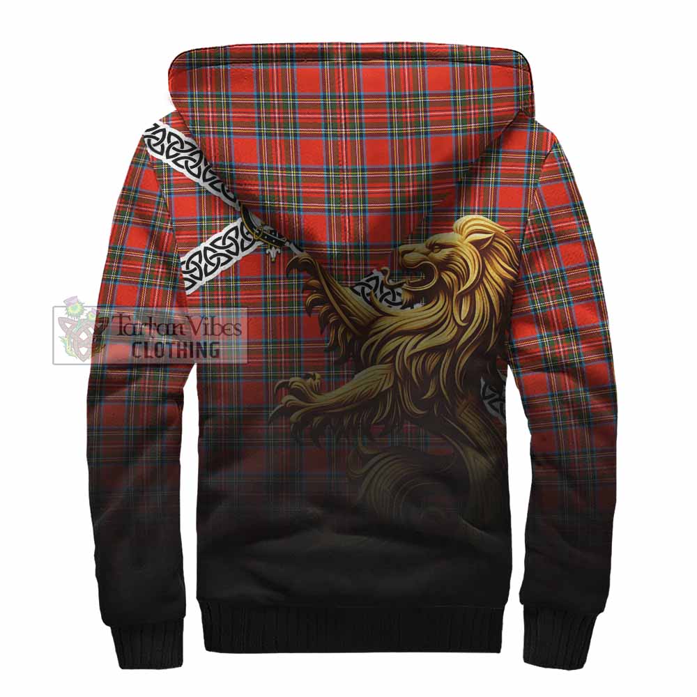 Tartan Vibes Clothing Stewart (Stuart) Crest Tartan Sherpa Hoodie with Golden Lion Emblem Celtic Style