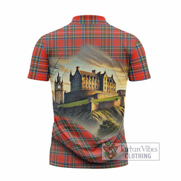 Tartan Vibes Clothing Stewart (Stuart) Tartan Family Crest Zipper Polo Shirt with Scottish Ancient Castle Stype
