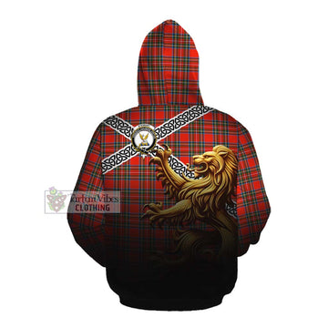 Tartan Vibes Clothing Stewart (Stuart) Crest Tartan Cotton Hoodie with Golden Lion Emblem Celtic Style