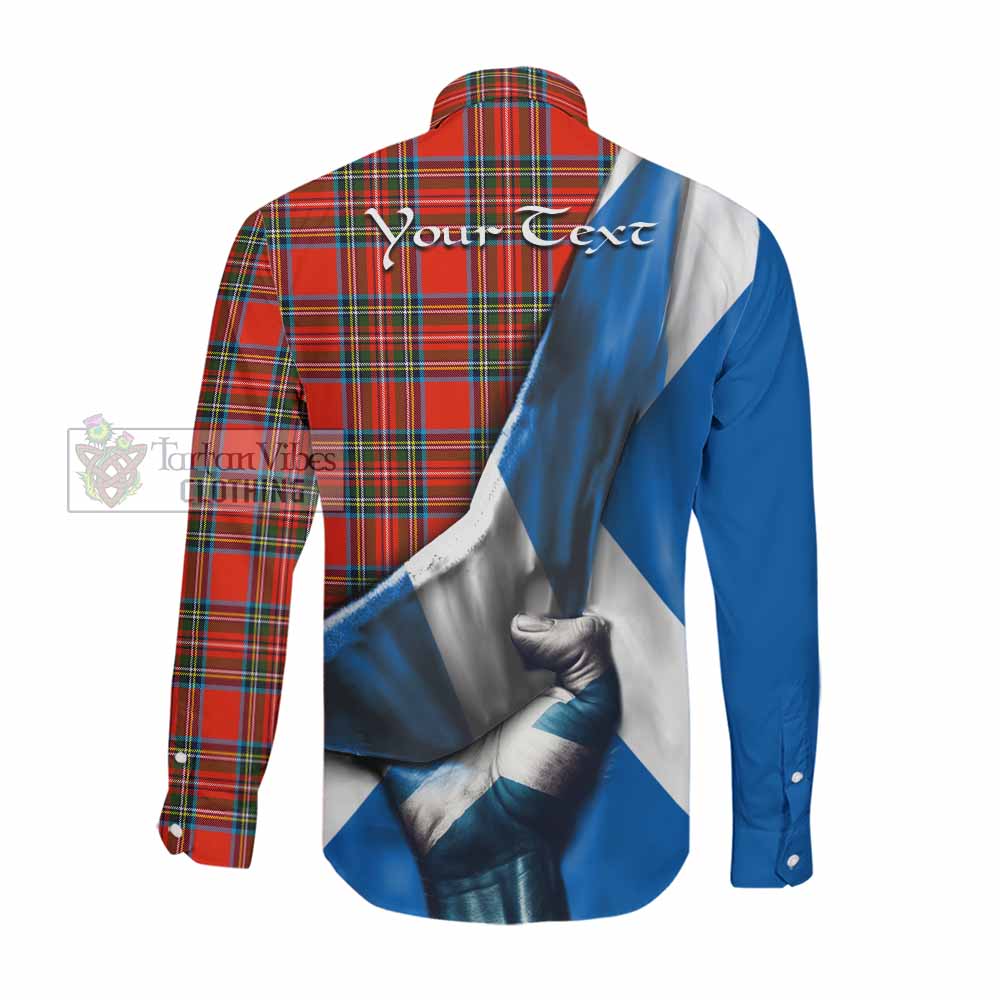 Tartan Vibes Clothing Stewart (Stuart) Tartan Long Sleeve Button Shirt with Family Crest Scotland Patriotic Style