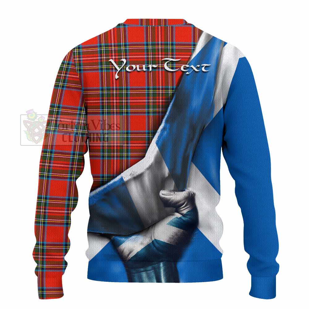 Tartan Vibes Clothing Stewart (Stuart) Tartan Knitted Sweater with Family Crest Scotland Patriotic Style