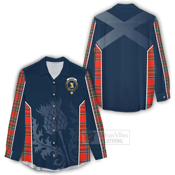 Tartan Vibes Clothing Stewart (Stuart) Tartan Women's Casual Shirt with Family Crest and Scottish Thistle Vibes Sport Style