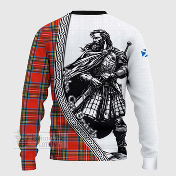 Stewart (Stuart) Tartan Clan Crest Knitted Sweater with Highlander Warrior Celtic Style