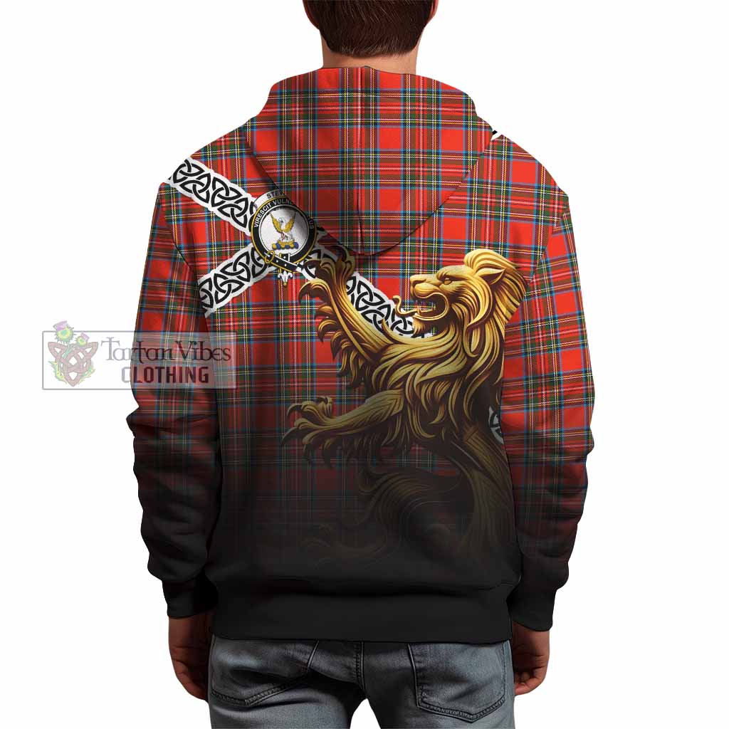 Tartan Vibes Clothing Stewart (Stuart) Crest Tartan Hoodie with Golden Lion Emblem Celtic Style