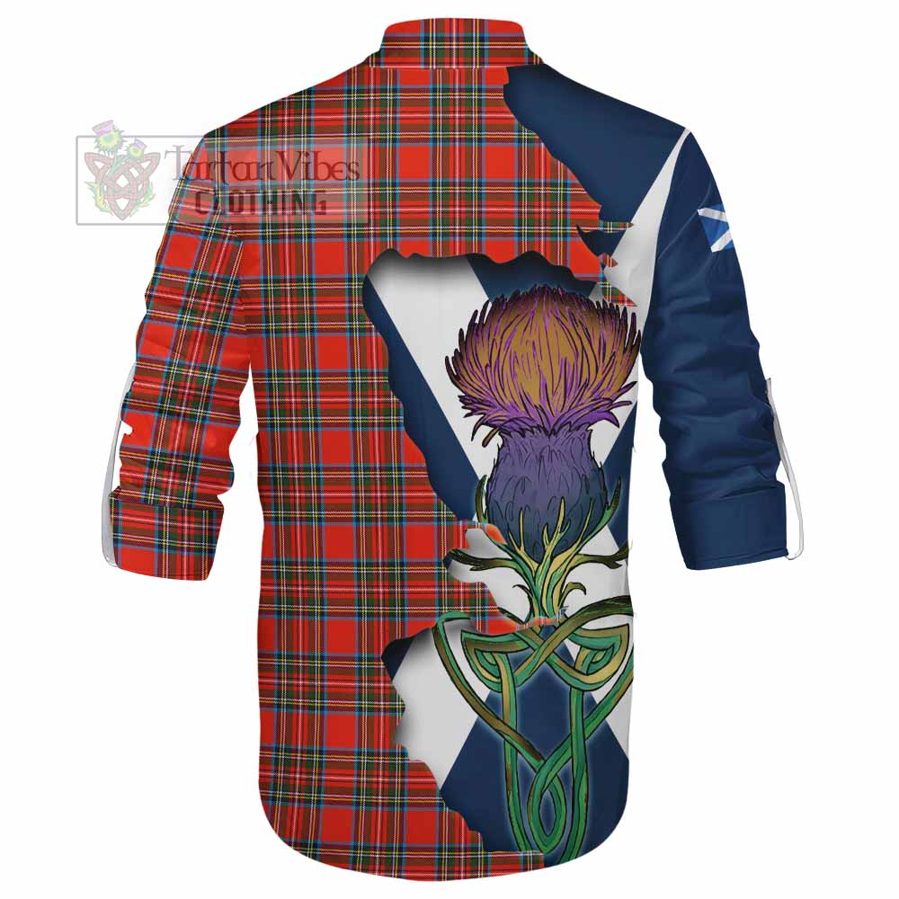 Tartan Vibes Clothing Stewart (Stuart) Tartan Family Crest Ghillie Kilt Shirt Scottish Thistle Celtic Inspired