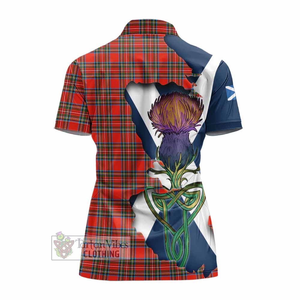 Tartan Vibes Clothing Stewart (Stuart) Tartan Family Crest Women's Polo Shirt Scottish Thistle Celtic Inspired