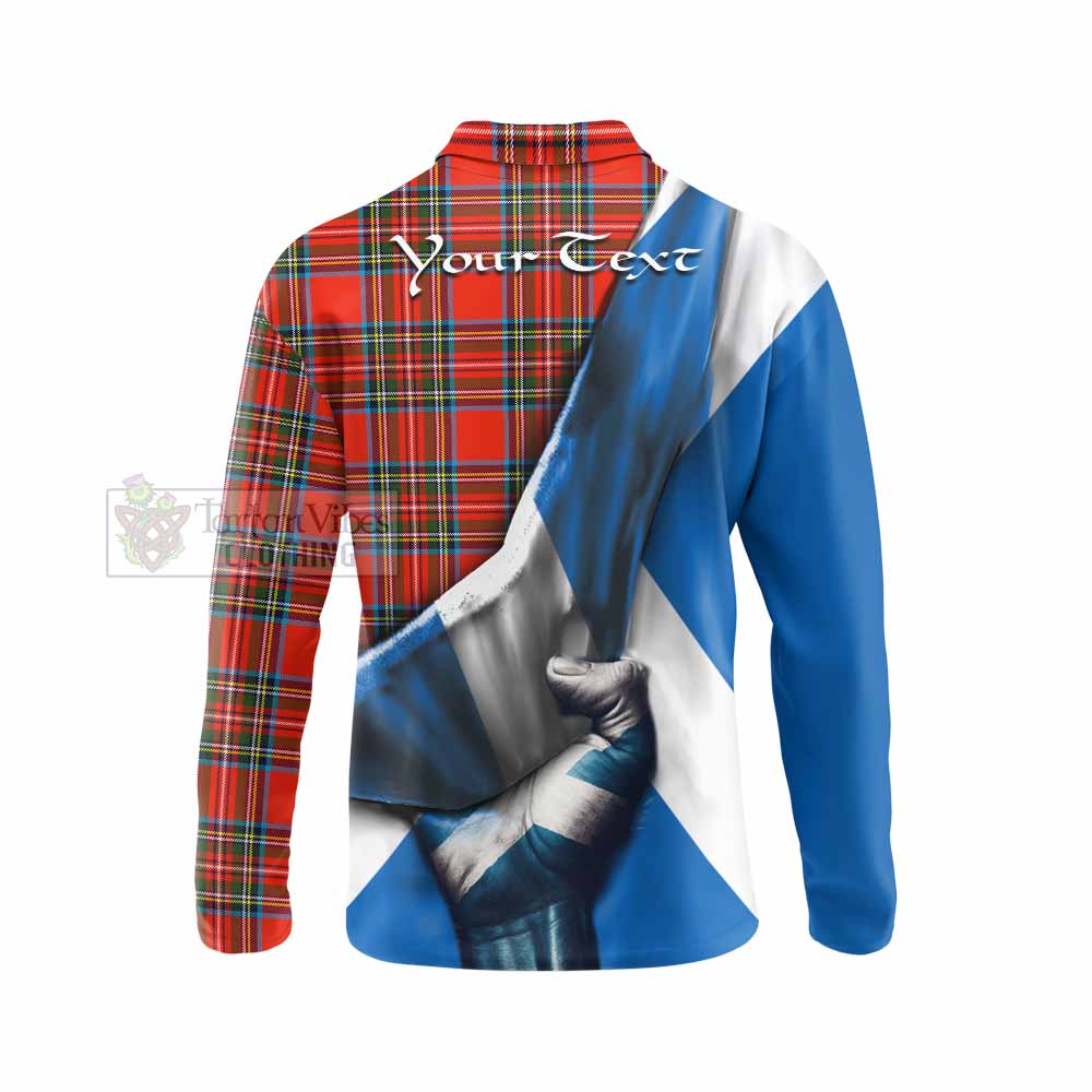 Tartan Vibes Clothing Stewart (Stuart) Tartan Long Sleeve Polo Shirt with Family Crest Scotland Patriotic Style