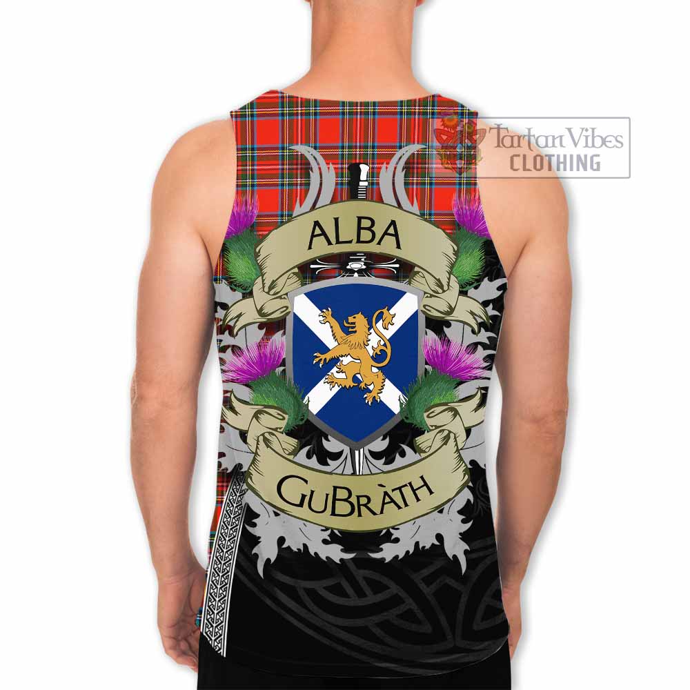 Tartan Vibes Clothing Stewart (Stuart) Tartan Family Crest Men's Tank Top Lion Rampant Royal Thistle Shield Celtic Inspired