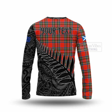 Tartan Vibes Clothing Stewart (Stuart) Crest Tartan Long Sleeve T-Shirt with New Zealand Silver Fern Half Style