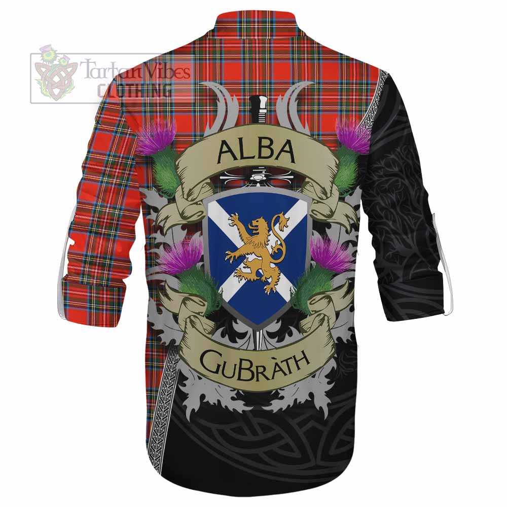 Tartan Vibes Clothing Stewart (Stuart) Tartan Family Crest Ghillie Kilt Shirt Lion Rampant Royal Thistle Shield Celtic Inspired