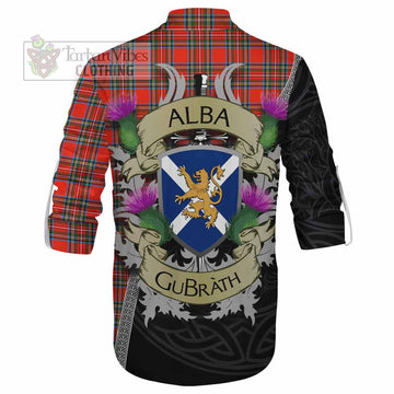 Stewart (Stuart) Tartan Family Crest Ghillie Kilt Shirt Lion Rampant Royal Thistle Shield Celtic Inspired