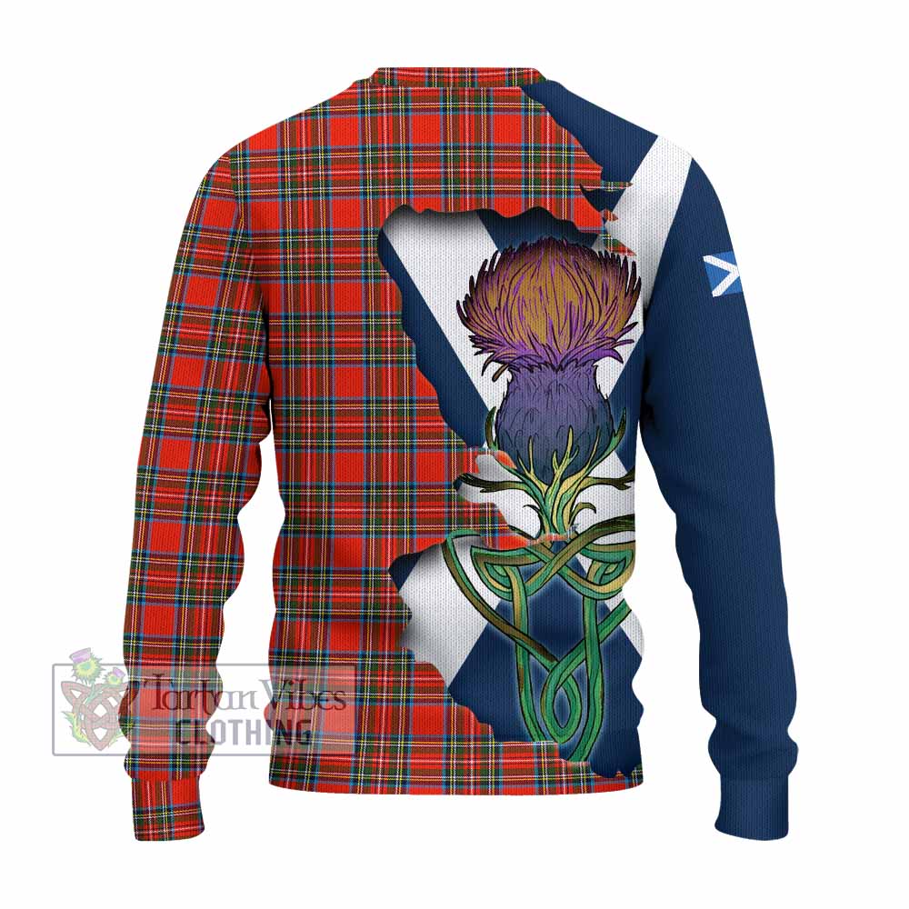 Tartan Vibes Clothing Stewart (Stuart) Tartan Family Crest Knitted Sweater Scottish Thistle Celtic Inspired