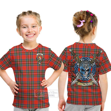 Tartan Vibes Clothing Stewart (Stuart) Tartan Kid T-Shirt with Family Crest Celtic Skull Style