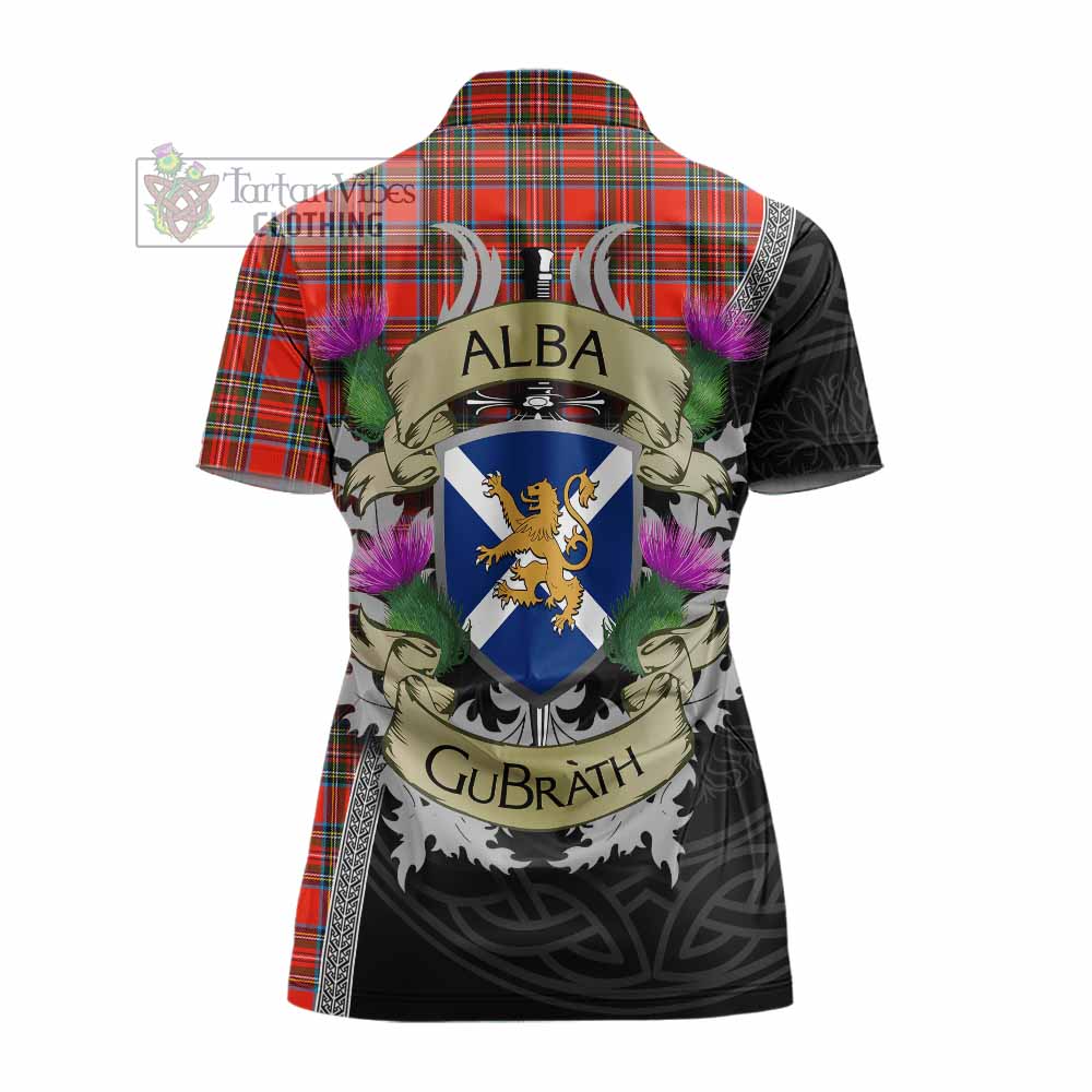 Tartan Vibes Clothing Stewart (Stuart) Tartan Family Crest Women's Polo Shirt Lion Rampant Royal Thistle Shield Celtic Inspired
